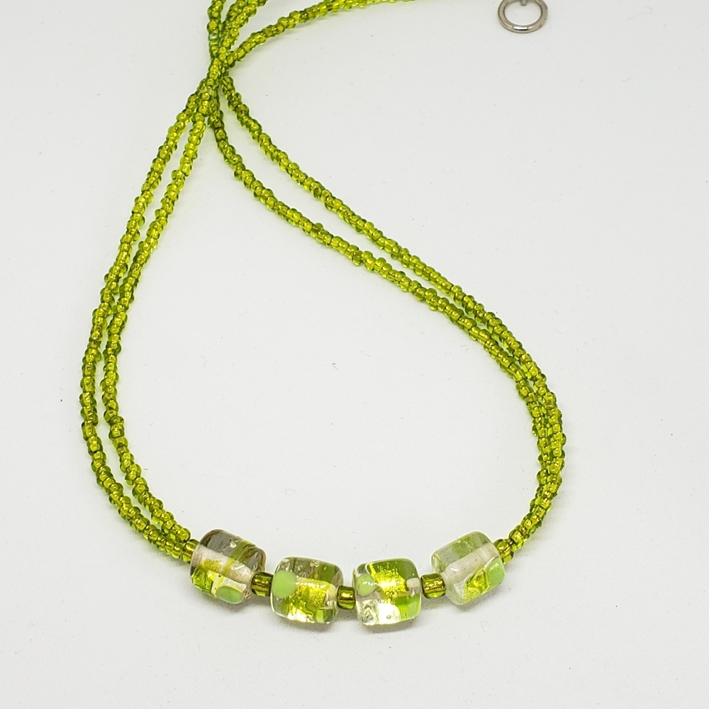 Handmade necklace, beaded necklace,  lime necklace